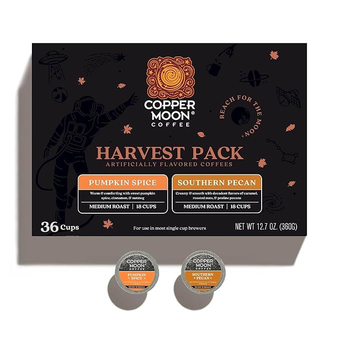 Copper Moon Coffee Single Serve Pods for Keurig Brewers Harvest Pack, 36 count (Pumpkin Spice, Southern Pecan)