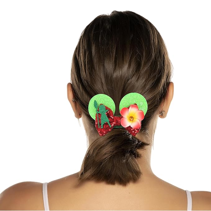 zhezesmila Mouse Ears Headband Princess Sequin Ears Headband Party Costume Hair Accessories with Glitter Green Bow Headwear Decoration for Women