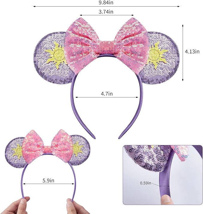 FANYITY Mouse Costume Ears,2 Pcs Mouse Ears Headbands for Girls & Women Party,Size Free (Purple sun 2)
