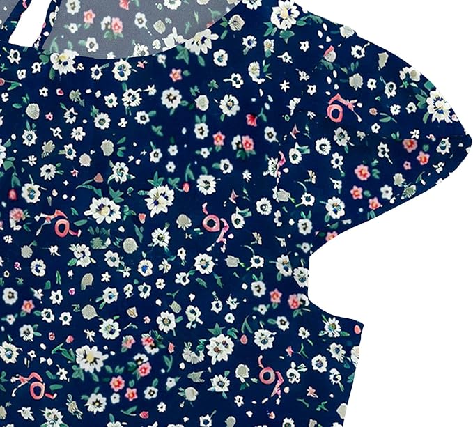 TASAMO Women's Casual Round Neck Basic Pleated Top Cap Sleeve Curved Keyhole Back Chiffon Blouse