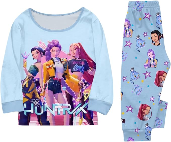 Girls 2 Piece K Pop Singer Outfits Cute Cartoon Graphic Shirts and Pants Casual Tracksuit Fashion Clothing Sets