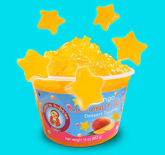 Premium Coconut Jelly Dessert Topping by Buddha Bubbles Boba (Mango Star Jelly)