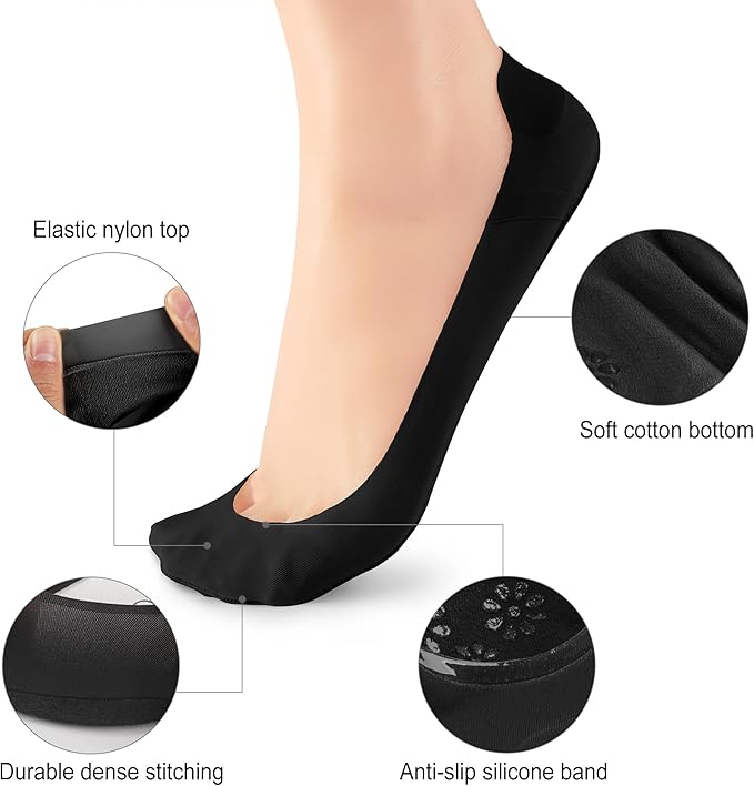 WISVOOO No Show Socks Womens Liner Ultra Low Cut Non Slip Invisible Socks for Flats