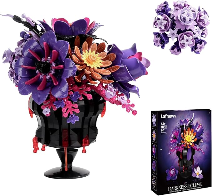 Flowers Bouquet Block Set, Elegant Purple Botanical Bouquet with Detailed Instructions for Parent-Child Bonding & Creative Achievement, Gift Idea with Purple Theme for Lego Decor Lovers or Loved One