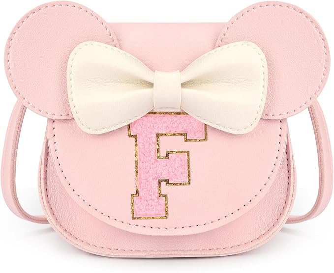 mibasies Toddler Purse Girl Gifts: Girls Birthday Gifts for 3-8 - Toys for Ages 2-4 Girls Mouse Ears Purse, Pink, Letter F