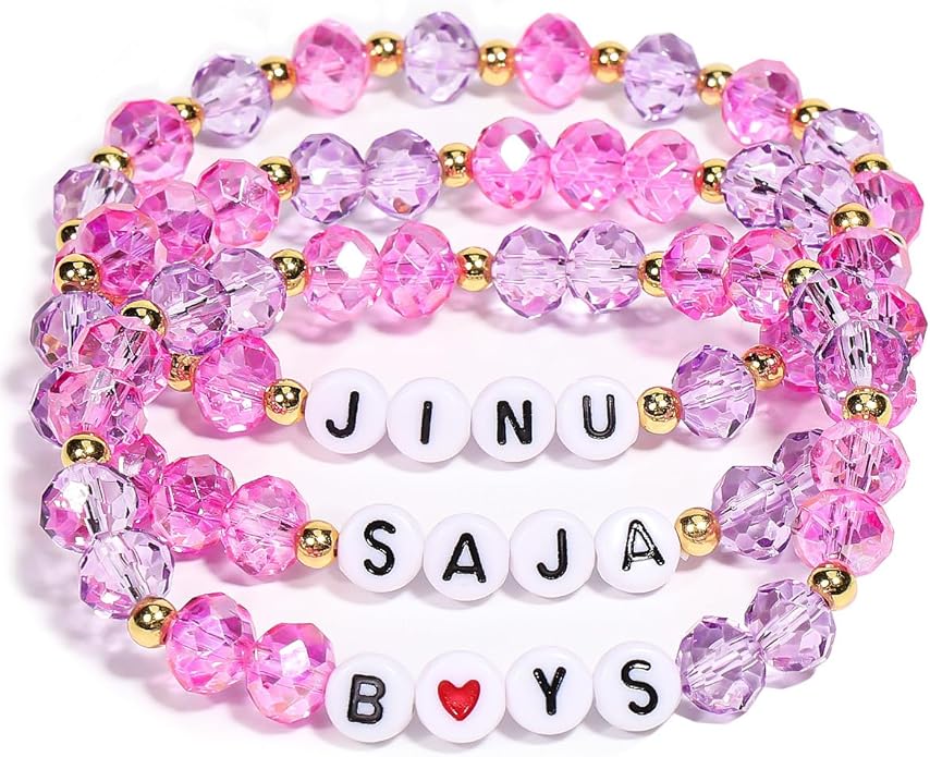 AICase for Korea-Pop Merch Cosplay Inspired Crystal Bracelets Saja Costume Outfit 3 Pcs Stackable Stretch Friendship Beaded Bracelets Merchandise Jewelry Gifts for Fans Christmas Stocking Stuffers