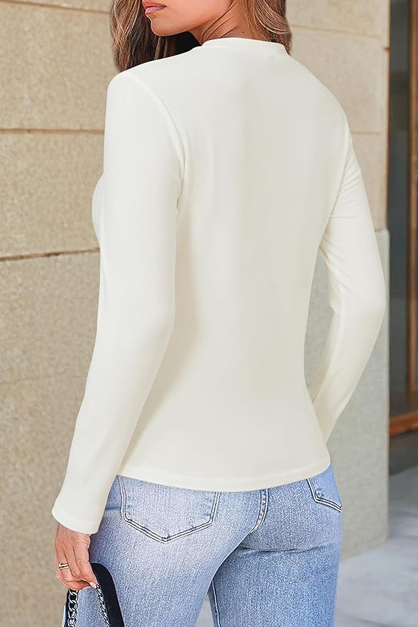 Newshows Women's Wool Blend Warm Long Sleeve Undershirt Stretchy Basic Business Casual Shirts Soft Layering Tops