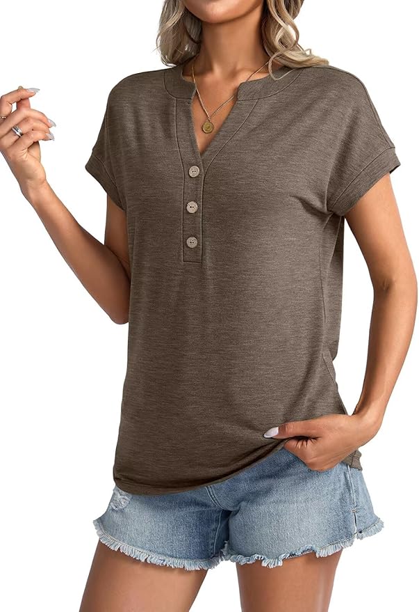 Womens V Neck Cap Sleeve Tops Summer Casual Short Sleeve Shirts Loose Fit Basic Work Tee Trendy Clothes 2025