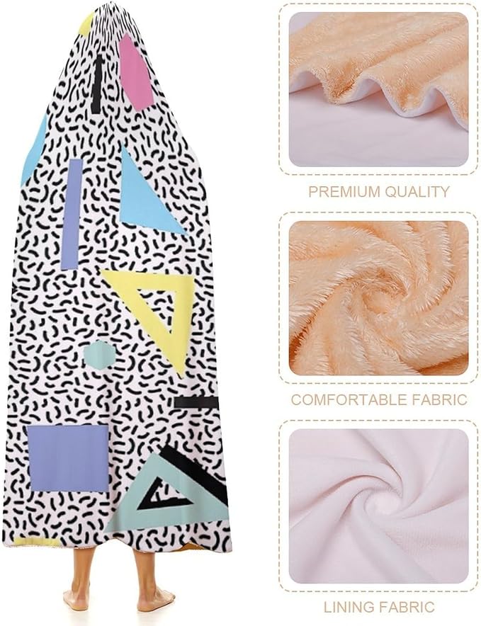 80s 90s Vintage Retro Wearable Blanket Flannel Hooded Blankets Soft Warm Blanket Hoodie for Room Couch Bed Office