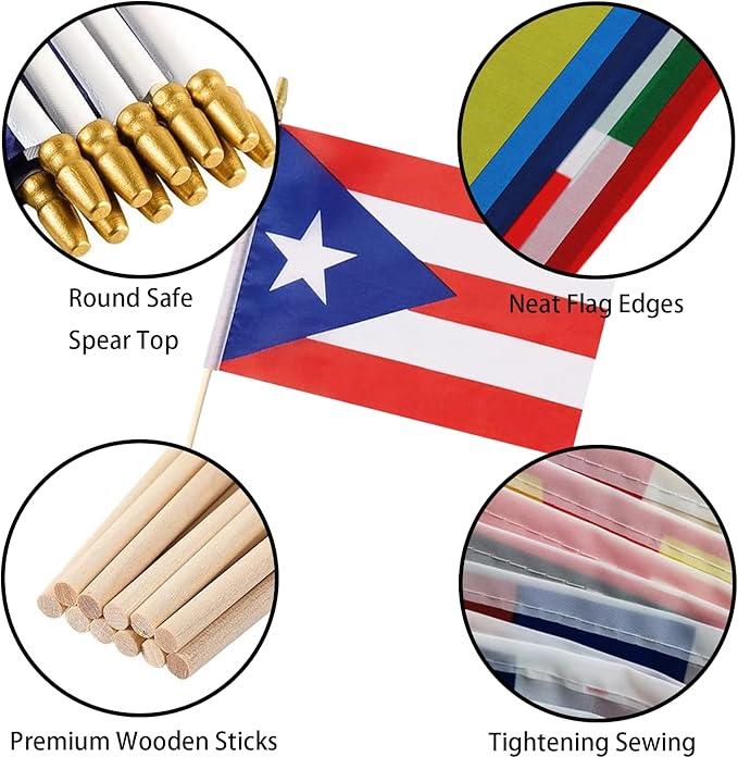 GSYLPFT 12 Pack Puerto Rican Flags on Sticks Puerto Rico Small Mini Hand Held Flags for Office Classroom Holiday Party Decorations