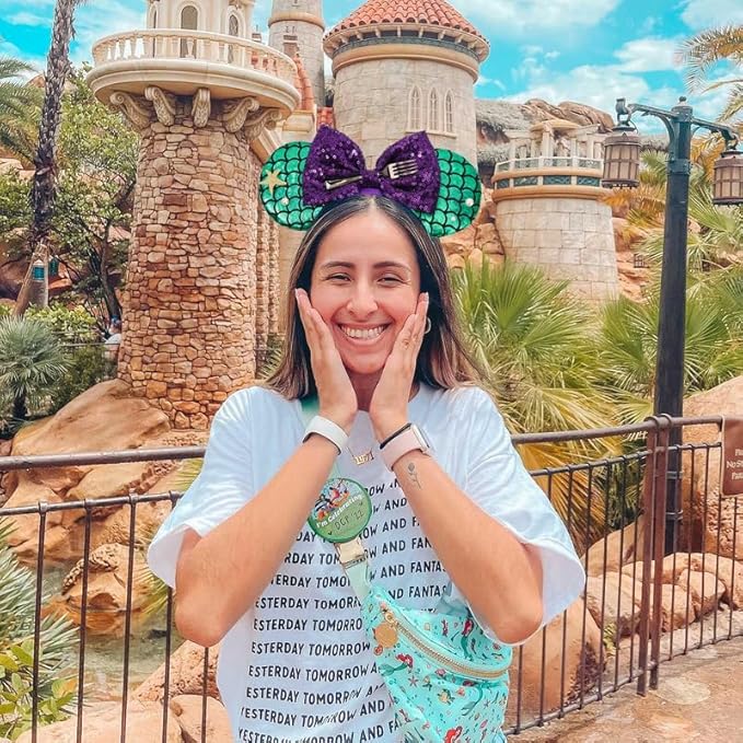 ETLUK Mouse Ears Headband, Mermaid Inspired Mouse Ears Sequin Bow Headbands for Adult Women Girls, Cosplay, Park Ears Party Decorations