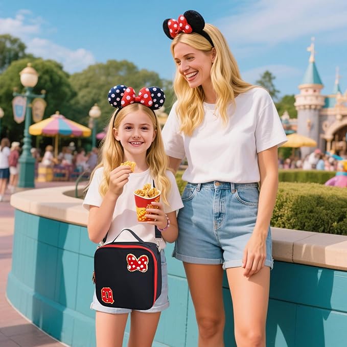 Preppy Initial Bow Mouse Lunch Bag, Kids Insulated Lunch Box Gifts for Teen Girls Daughter, Reusable Soft Lunch Containers Crossbody Cooler Bag Must Haves for Park Travel School Work Picnic Black Q