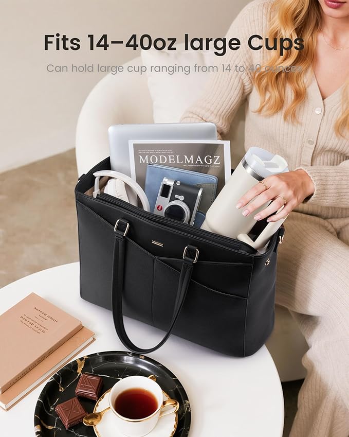 LOVEVOOK Lunch Tote Bag for Women, 3 in 1 Work Bag with Leakproof Cooler Compartment, Laptop Bag with Large Cup Holder for Office, College, Casual, Green