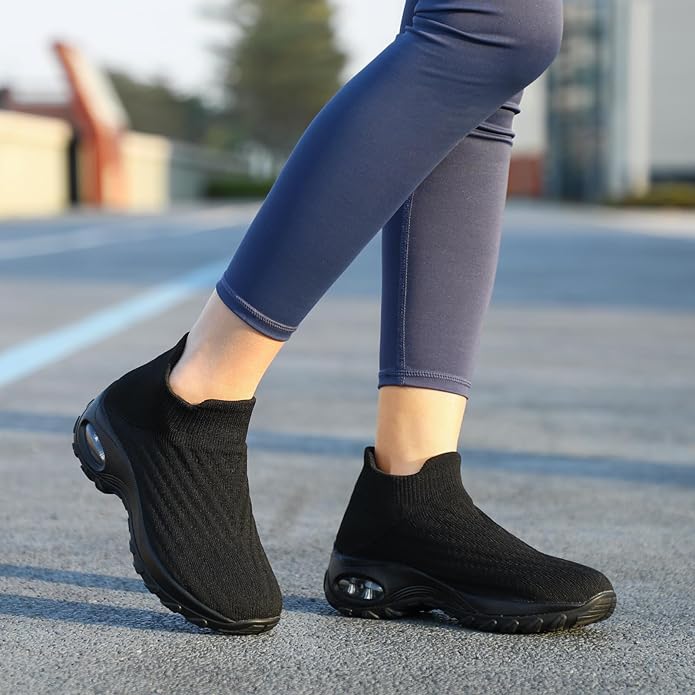 HKR Women's Walking Shoes Arch Support Non Slip Work Shoes Breathable Knit Upper Lightweight for Plantar Fasciitis