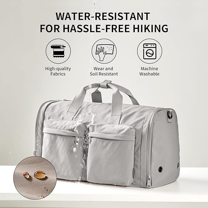 Aji Foldable Gym Bag for Women Men with Shoes Compartment, 3 in 1 Carry on Travel Duffel Bag with Trolley Sleeve, Lightweight&Water Resistant Duffel Bag for Travel, Sport, Fitness&Workout,Elegant Gray
