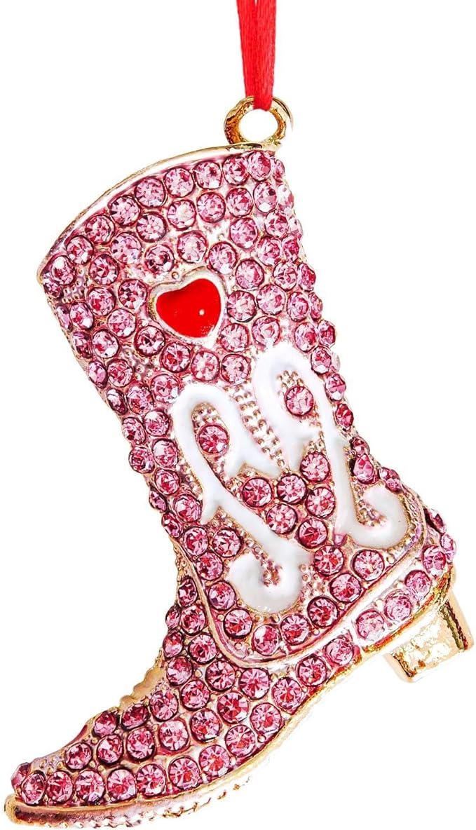 Ushinemi Cowgirl Christmas Ornaments Pink Shoe Ornament for Tree Decor, Sparkles Hanging Boot Keepsake Gifts for Mom Grandma Women Girls Sisters