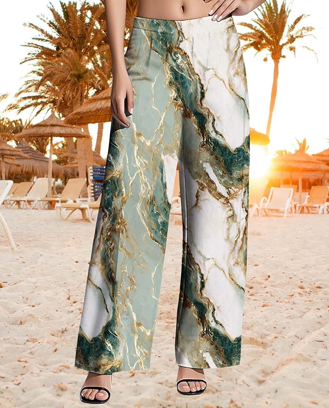 Womens Boho Pants Casual Oversize High Waisted Wide Leg Trousers Pattern Printed Ourdoors Pant for 2025 Summer