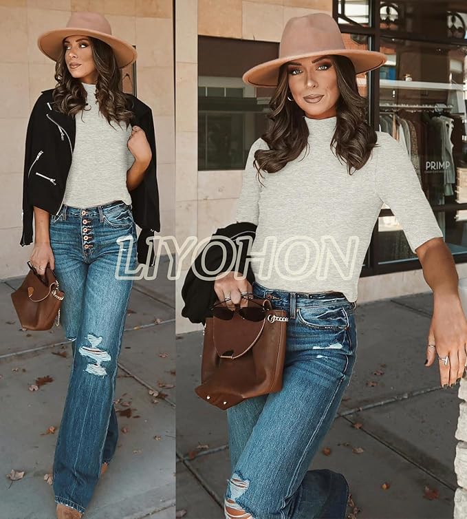 LIYOHON Womens Tops Dressy Casual Mock Turtleneck Business Short Sleeve T Shirts Going Out Tops 2026