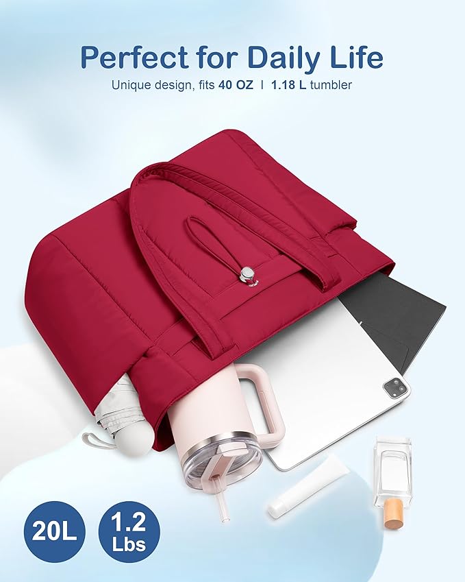 TOPDesign Puffy Tote Bag for Women with Cup Holder & Laptop Compartment & Cosmetic Bag & Trolley Sleeve for Work, Travel