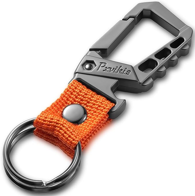 Pxvikis Metal heavy duty key chain carabiner clip bottle opener wrist lanyard ring car key fob unisex for men and women
