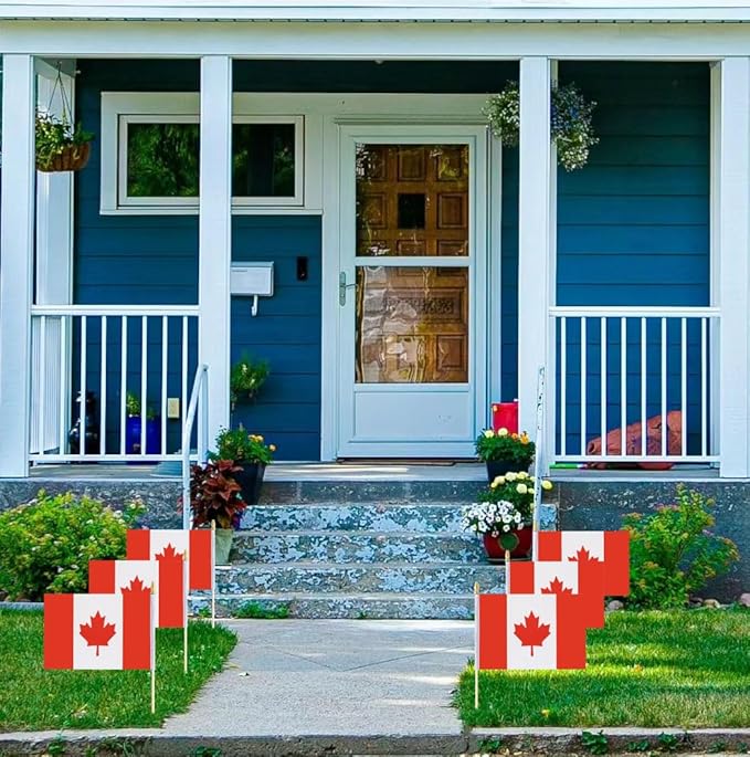 GSYLPFT 12 Pack Canadian Flags on Sticks Canada Small Mini Hand Held Flags for Office Classroom Holiday Party Decorations