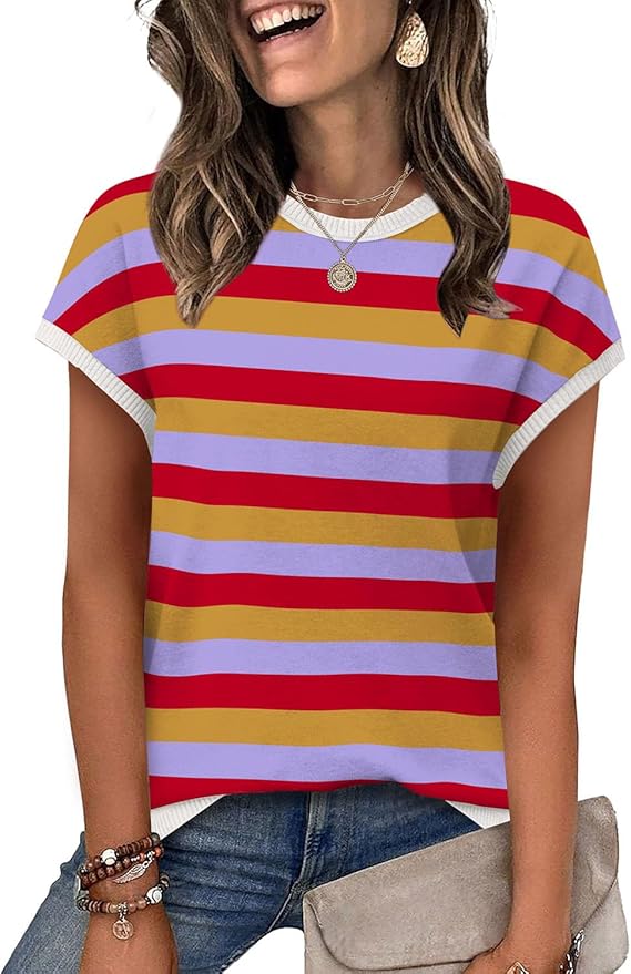WIHOLL Short Sleeve Sweater for Women Summer Tops Crew Neck Fashion Clothing Tshirts Shirts Travel Outfits Dressy Casual