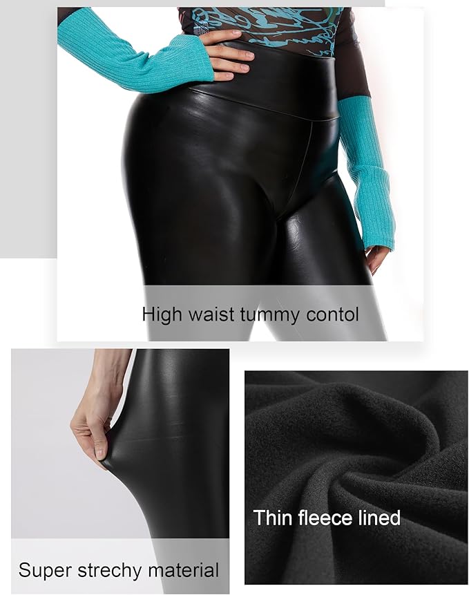 Tagoo Women's Stretchy Faux Leather Leggings Pants, Sexy Red High Waisted Tights