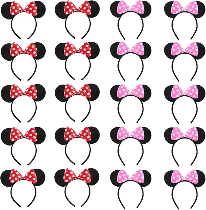 NEWTGAN 20 PCS Mouse Ears Headbands for Birthday Party Theme Park Costume Play Celebration for Boys and Girls (3color)