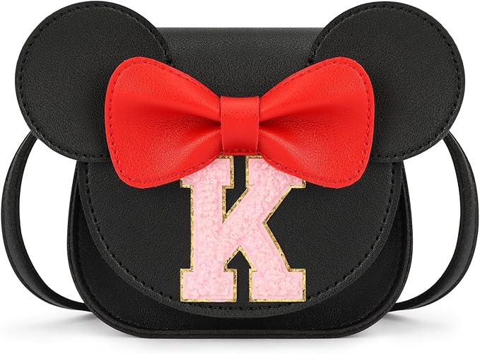 mibasies Toddler Purse Girl Gifts: Girls Birthday Gifts for 3-8 - Toys for Ages 2-4 Girls Mouse Ears Purse, Black, Letter K