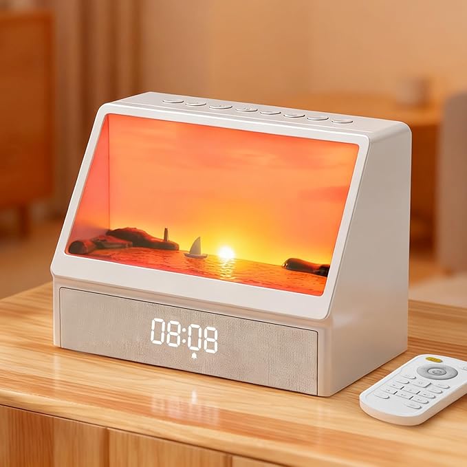 Sunrise Alarm Clock Night Light, Hatch Alarm Clock for Adults with Sound Machine Bluetooth Speaker White Noise Sound Machine Sunrise Clock Night Lamp for Nightstands Room Decor Gifts Ideas