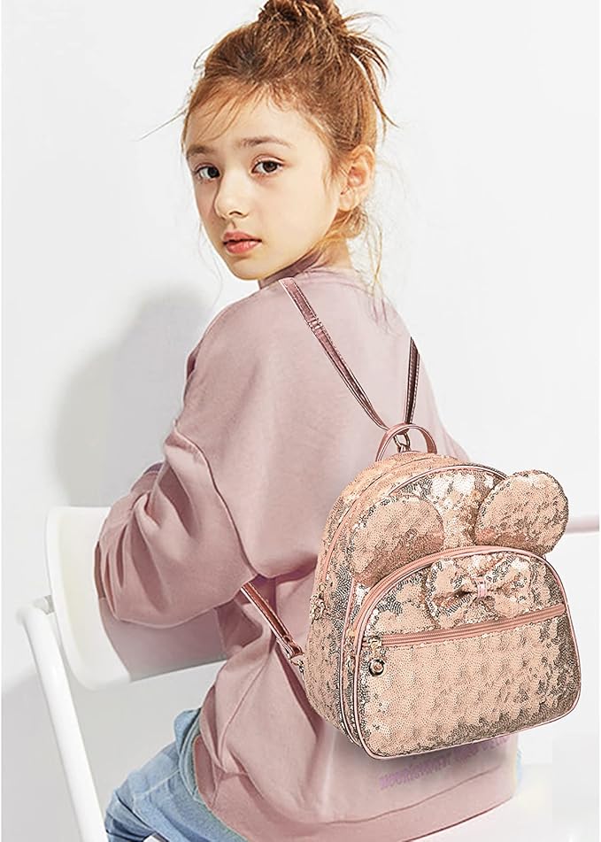 KL928 Girls Mini Backpack Bowknot Polka Dot Cute Daypacks Convertible Shoulder Bag Purse for Women (Brown) (Sequin Fluorescent Pink)