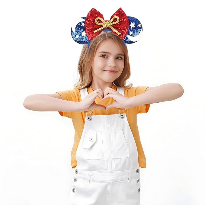 zhezesmila Mouse Ears Headband and Scrunchies Velvet Hair Accessories for Women Shiny Headband and Mic Ears Scrunchies for Birthday Party