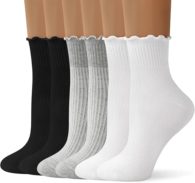 ANDERE ARTE Womens Ruffle Ankle Socks Cute Lettuce Edge Crew Socks for Women