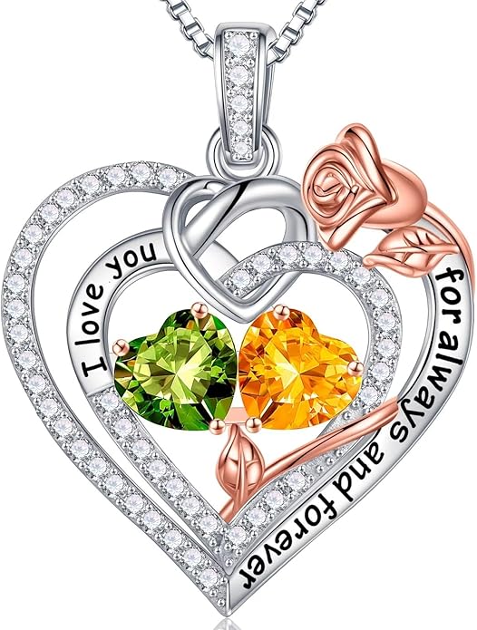 Iefil Valentines Day Gifts for Her - 925 Sterling Silver Double Birthstone Necklace, Anniversary Birthday Gifts for Women, Jewelry Gift for Wife Girlfriend Mom Her
