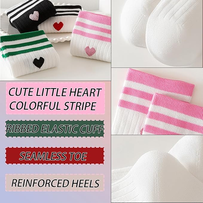 CHUNFO Cute Heart White Red Ankle Women Socks Frilly Fun Bear Pattern Long Crew Novelty Aesthetic Girls Sock 4 & More Pairs
