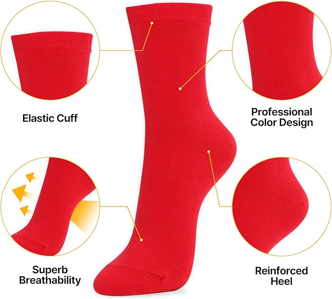 Kikiya Women's Cotton Crew Socks - Cute Flower Graphic Polka Dot Striped Heart Patterned - Ladies Girls Casual Socks Size 6-8