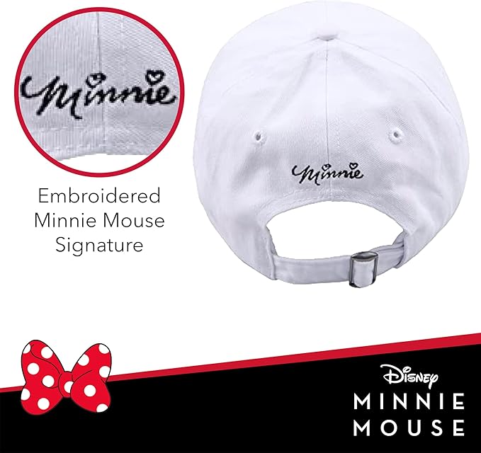 Disney Minnie Mouse Dad Hat, Cotton Adjustable Baseball Cap with Curved Brim