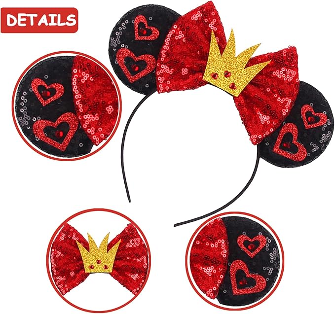 Sequin Mouse Ears Headbands for Women Girls Boys, Glitter Bows Headband for Kids Adults Birthday Party Costume Halloween