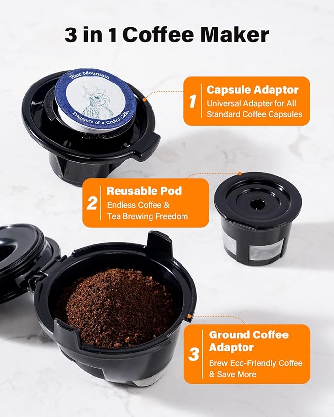 SHARDOR 3 in 1 Coffee Maker, K Cup Coffee Maker Compatible with Ground Coffee & Teas, Single Serve Coffee Machine, 6–14oz Brew Sizes, 40oz Detachable Water Reservoir, Descale Settings, Red