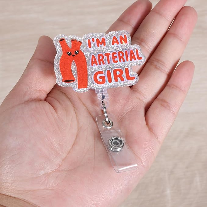 I'm an Arterial Girl Funny Aorta Badge Reel, Cute Retractable ID Card Badge Holder, Name Tag Work Badge Clip for RN LPN CNA MA ER Night Shift Nurse Nursing Student Cardiology Doctor, Nurse Gifts