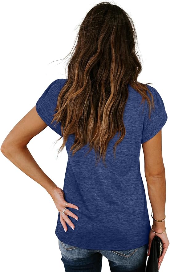 WIHOLL Womens Tops V Neck Summer Petal Sleeve Casual Tshirts