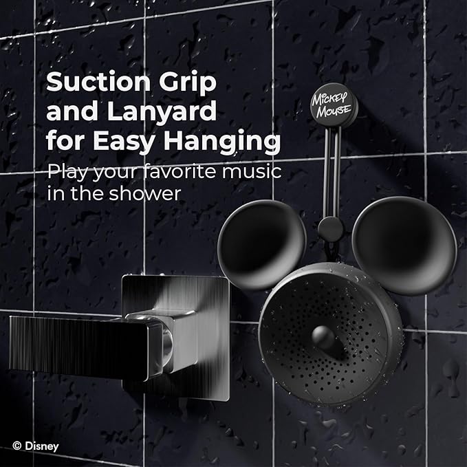 Disney Mickey Mouse Ears Bluetooth Shower Speaker with Suction Cup – Disney IPX4 Rated Water Resistant Speaker for Shower, Baths| Up to 5 HRs Playtime, Built in Button Controls and Mic for Phone Calls