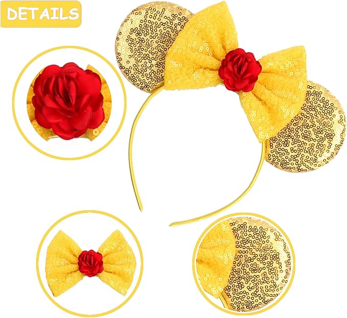 Sequin Mouse Ears Headbands for Women Girls Boys, Glitter Bows Headband for Kids Adults Birthday Party Costume Halloween