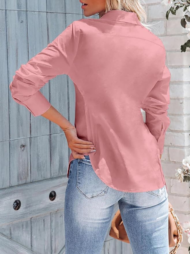 siliteelon Women's Button Down Shirts Long Sleeve Dress Shirts Wrinkle Free Collared Work Office Solid Blouses Corset Tops
