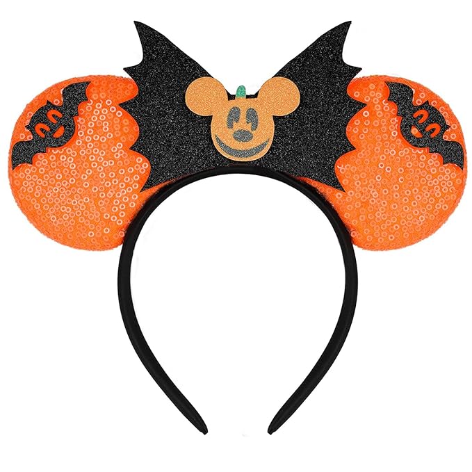 HAMUTH Bat Ears Headband, Mouse Ears Headband for Women Girls Boys, Orange Bat Ears for Party Trip Parks Cosplay Accessories