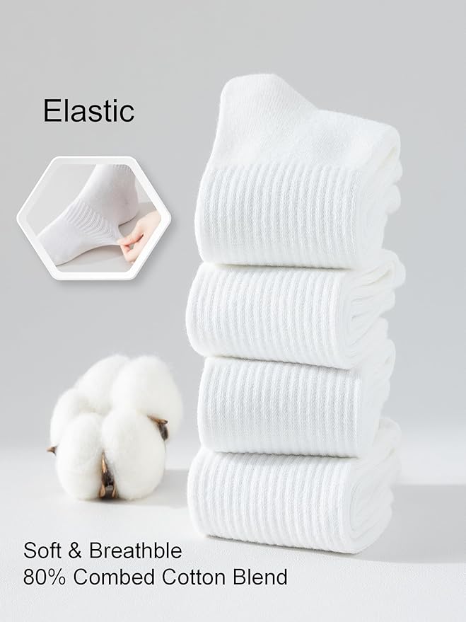 YUWELL Womens Striped Crew Socks, Cotton Cozy Casual Socks for Women 4 Pairs, Size 5-10
