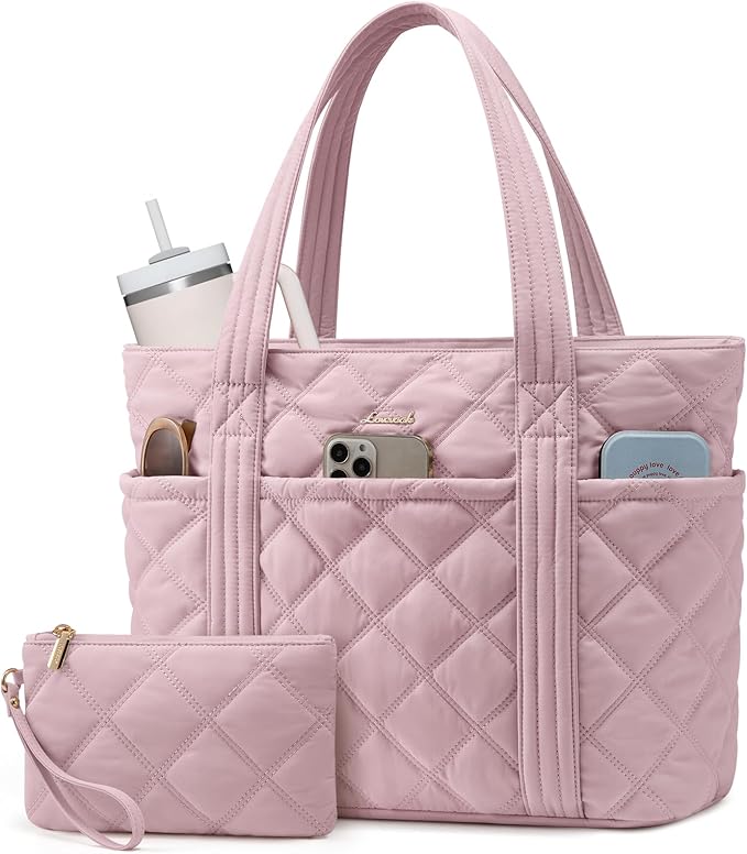 LOVEVOOK Puffer Tote Bag for Women, Puffy Work Handbag, Travel Shoulder Carry On Bag with Zipper for Teacher Nurse Gym