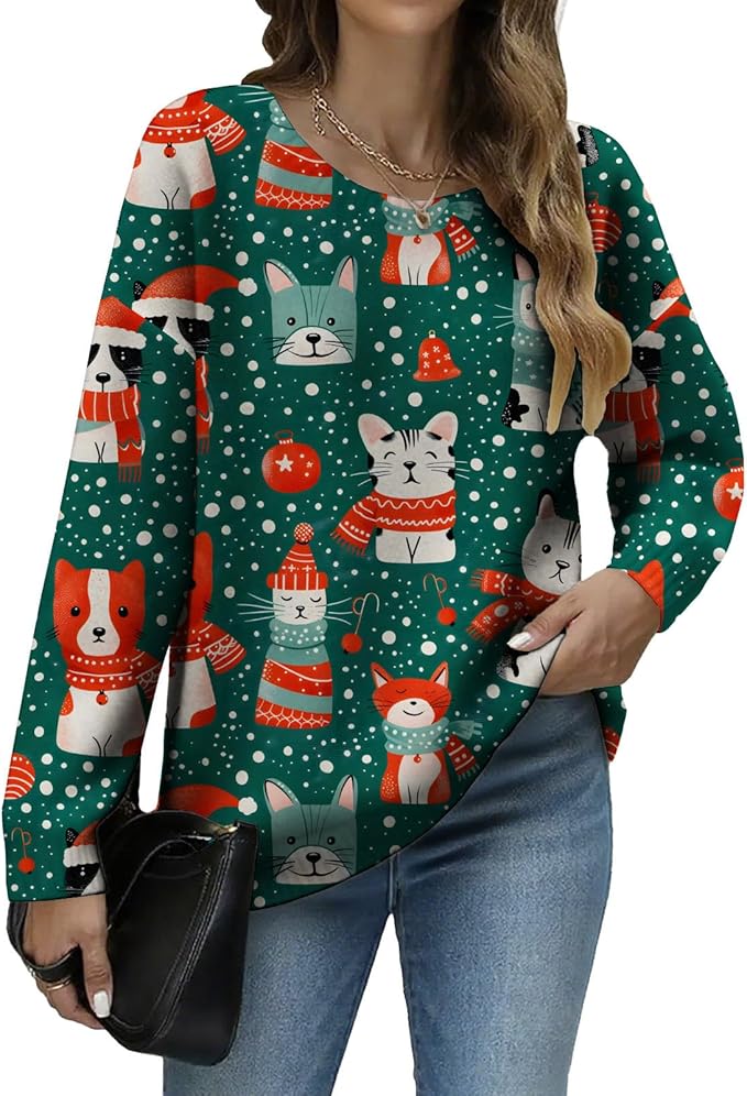 LIZALIG Women's Fall Christmas Snowman Sweater Long Sleeve Crewneck Pullover Festive Holiday Winter Outfit for Parties