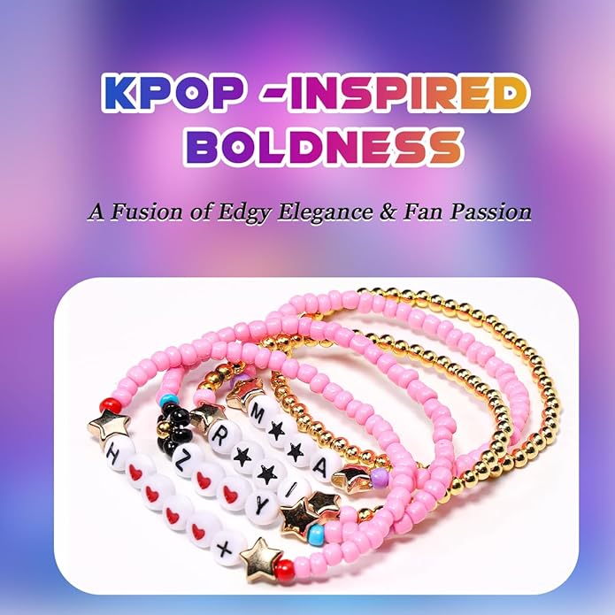 AICase for Korea-Pop Merch Gifts Toys Golden Inspired Bracelets 5 Pcs Stackable Stretch Flower Beaded Bracelets Costume Outfit Merchandise Jewelry Gifts for Fans Christmas Stocking_3110