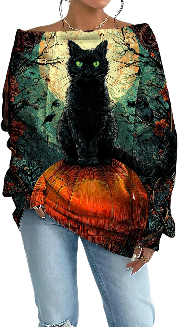Womens Sweatshirts Floral Print Sexy Off The Shoulder T Shirts Oversized Long Sleeve Pullover Fall Tops